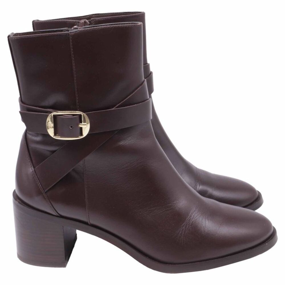 Stuart Weitzman Esme Buckled Ankle Boots in Brown Leather